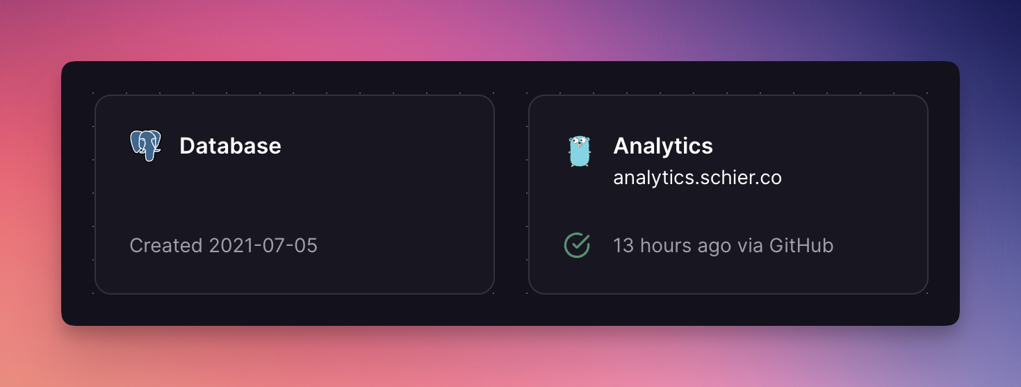 Railway dashboard showing the Postgres and Go services