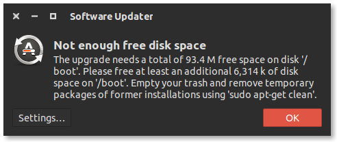 Ubuntu not enough free disk space